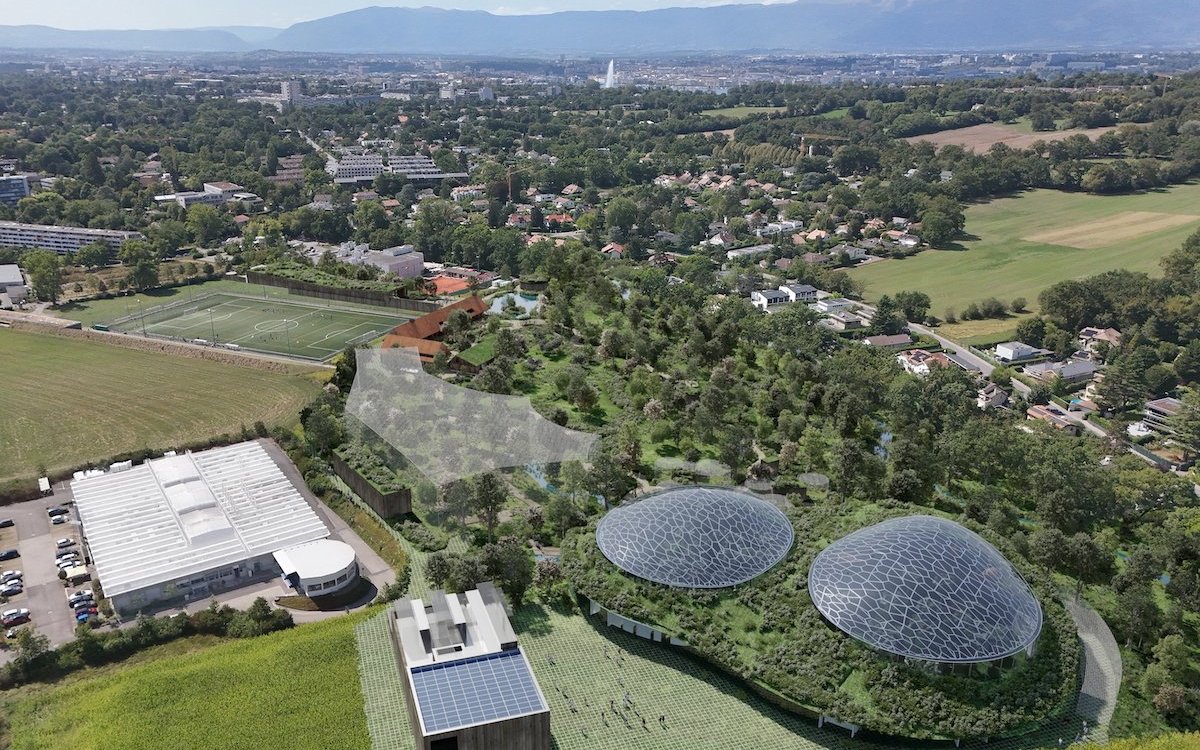 Die Biodome rechts, eine Grossvoliere und überwachsenes Gelände zeichnen den künftigen Bioparc in Genf aus. 