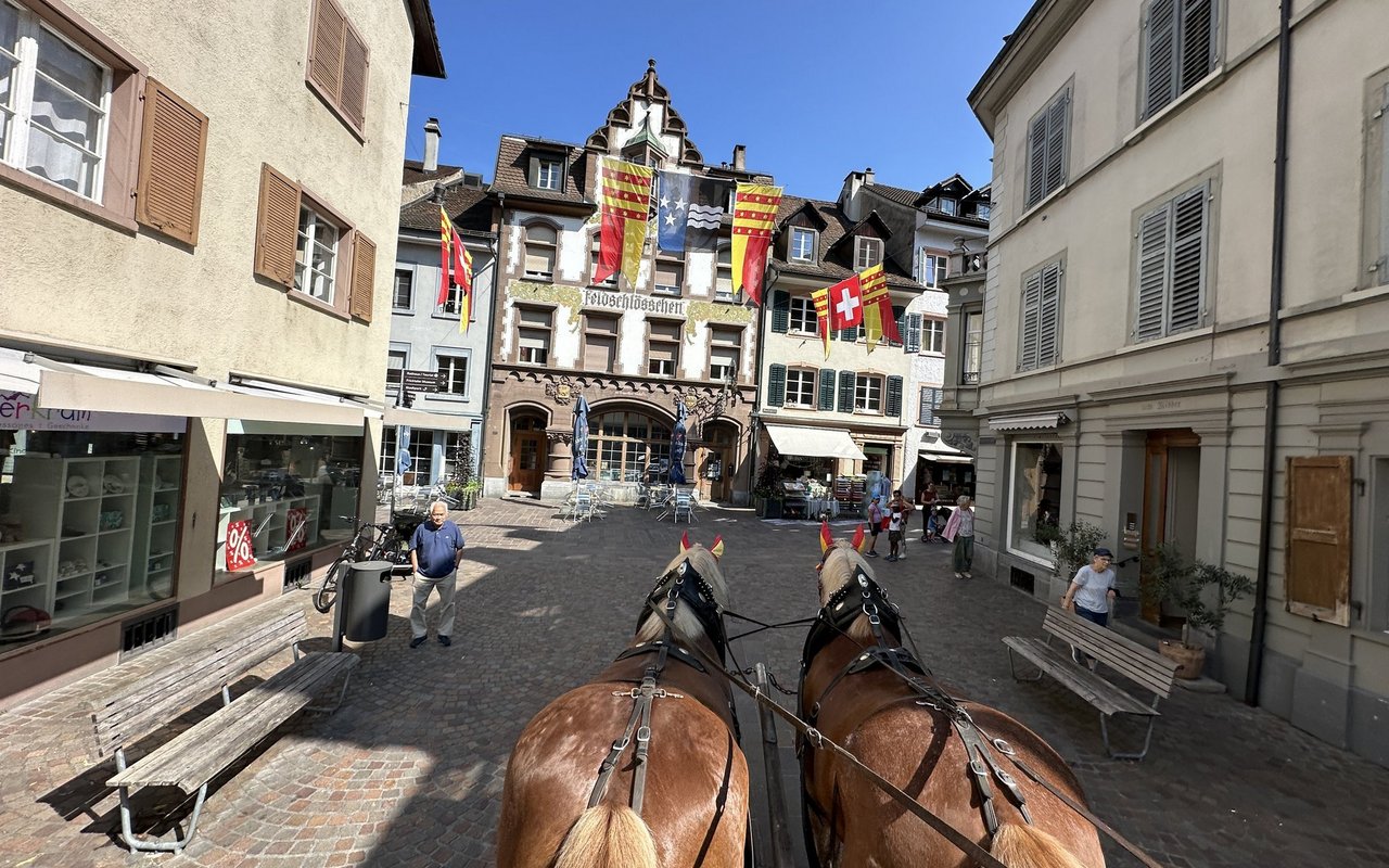 Seit 1876 beliefert die Brauerei Feldschlösschen ihre Kundenim Städtchen Rheinfelden mit zwei PS.